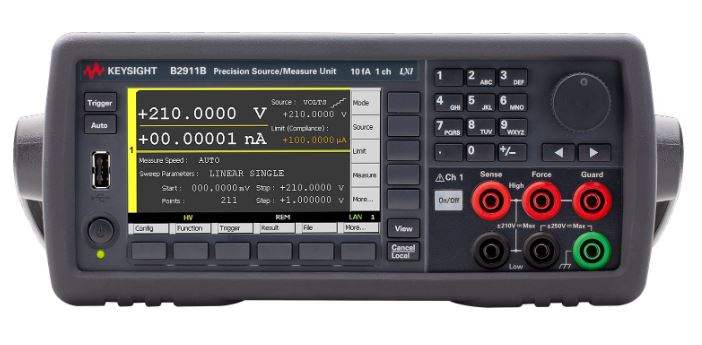 Keysight B2911B Precision Source/Measure Unit, 1-Channel, 210 V, 3 A DC / 10.5 A Pulse, 10 fA Resolution